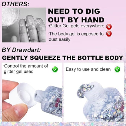 Face & Body Glitter,Cosmetic-Grade Holographic Glitter Gel,50ml Silver Hair Glitter Gel,Rave Glitter,Mermaid Makeup Glitters for Women - Vegan & Cruelty Free
