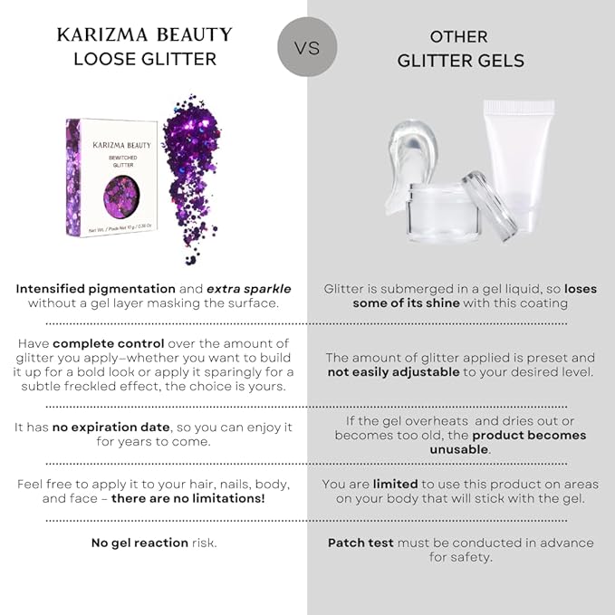 KARIZMA Bewitched Body Glitter. 10g Chunky Face, Hair, Eye and Body for Women. Rave, Festival Accessories, Cosmetic Makeup. Loose Set