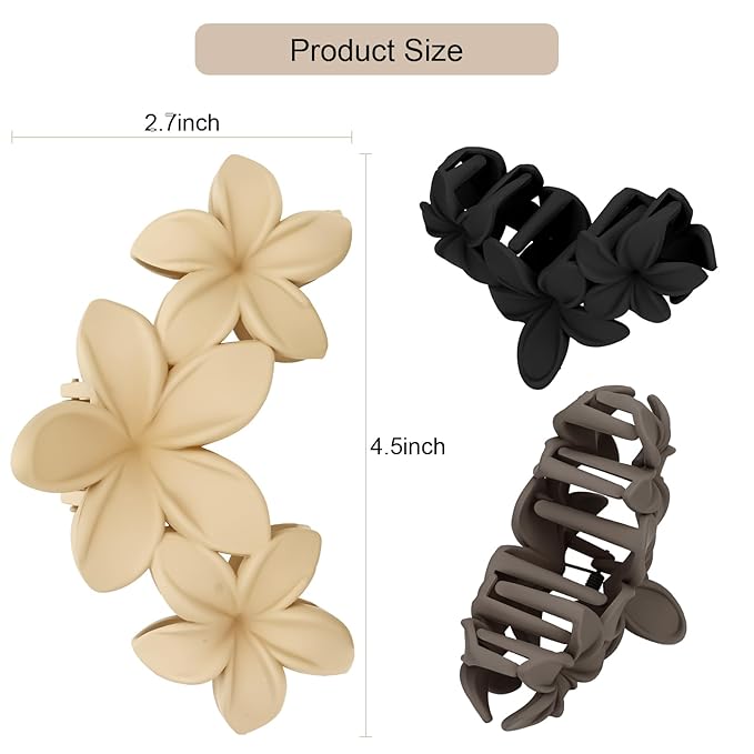 ANBALA Matte Flower Hair Accessories - 4PCS Large Plumeria Hawaiian Hair Clips with Strong Hold for Women, Non-Slip and Cute