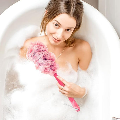 4Pack Back Scrubber for Shower, Evmliy Loofah Sponge Brush Exfoliating Body, Long Handle Scrub Brush for Shower with Loofah on a Stick for Back Use, Bathing Accessories Body Brushes (4Pack)