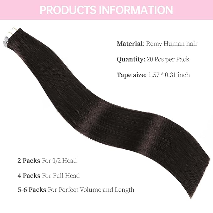 Off Black Tape in Hair Extensions Human Hair,20 inches Natural Black Human Hair Extensions,Seamless Invisible Straight Silky Skin 20 Pcs 50g Tape ins #1B