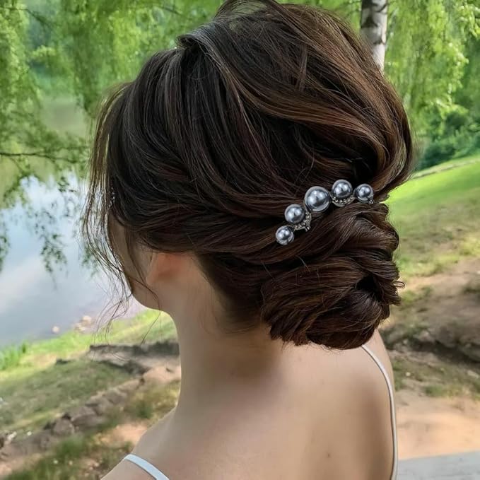 4 PACK Pearls Twist Hair Pins, Pearl U Shaped Hair Side Combs, 4 Prong Hair Updo Hair Sticks, Vintage Hair Fork Clips, French Pearl Hairpin Hair Styling Accessories for Wedding Party Holiday Daily