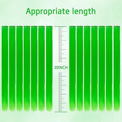 14 PCS Colored Clip In Hair Extensions 20 Inch Colorful Party Highlights Clip In Straight Rainbow Hairpieces, Halloween Cosplay Christmas New Year Gift For Women Kids Girls, Light Green