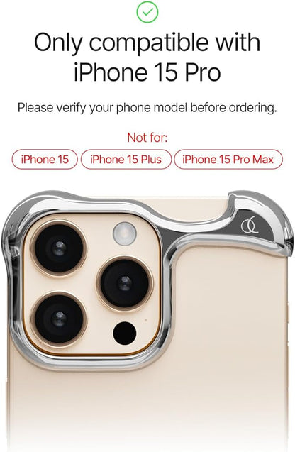 Arc Pulse Designed for iPhone 15 Pro Phone Case (2023), Minimalist Protective Shock Absorption Aerospace Grade Aluminum Shells + Elastomer Inlays Easy Fit 6.7 inch (Aluminum Mirror Polished Silver)