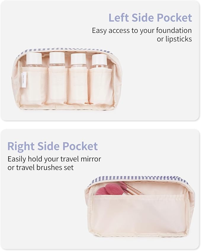 Narwey Small Makeup Bag for Purse Travel Makeup Pouch Mini Cosmetic Bag Zipper Pouch for Women (Greyish Blue Stripe, Small)