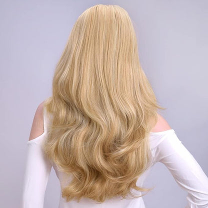 24 Inch Blond Wavy 3/4 Half Wig Long lightest Synthetic Hair Extensions Capless Wigs Hair Clips Extension For Women 210g（24“ #3）