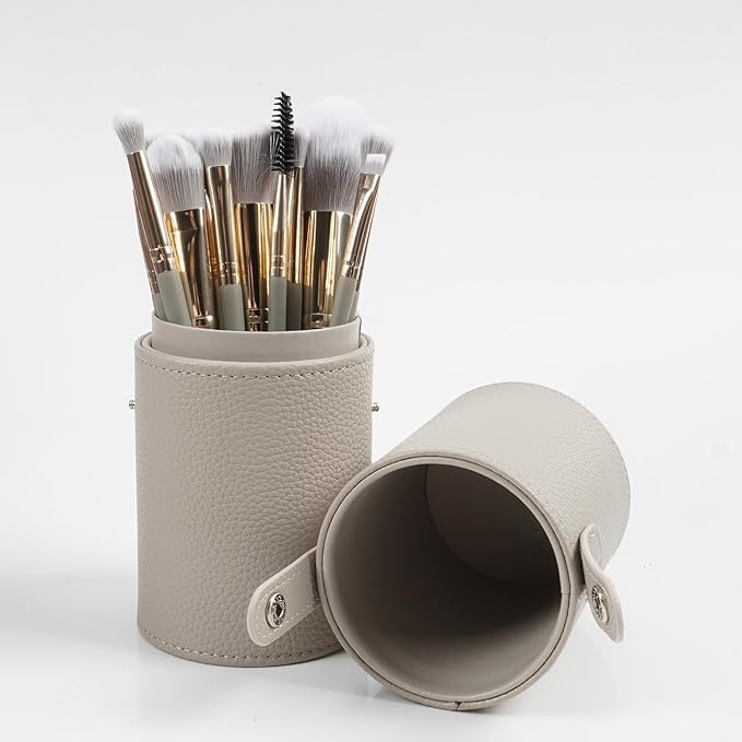 18pcs Makeup Brush Set with Case Dense Synthetic Fiber Premium Metal Ferrule Wood Handle Brushes Includes Powder Foundation Blush Eyeshadow Kit Professional Make up Tools for Women(Grey)