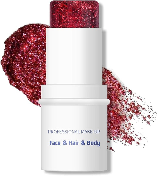 KYDA Body Glitter Stick, Chunky Glitter Gel for Face Body Hair, Sparkling Holographic Mermaid Sequins Paint, Waterproof Multiuse Makeup Glitter Gel, Red