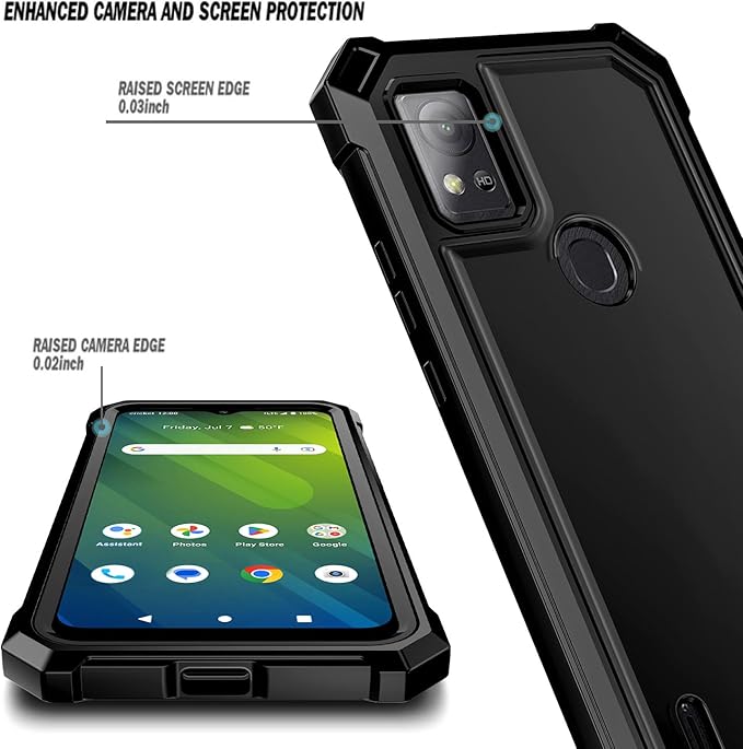 Compatible with Cricket Icon 5, AT&T Motivate 4 Case with [Built-in Screen Protector], Full-Body Protective Shockproof Rugged Bumper Cover, Impact Resist Phone Case (Black)