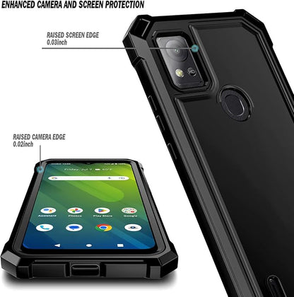 Compatible with Cricket Icon 5, AT&T Motivate 4 Case with [Built-in Screen Protector], Full-Body Protective Shockproof Rugged Bumper Cover, Impact Resist Phone Case (Black)
