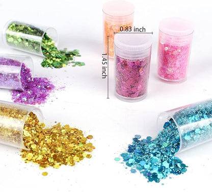 24 Color Sequins & Fine Glitter Mix - Holographic Glitter Flakes for Face, Body, Eye, Hair & Nail Art