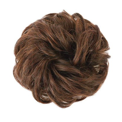 MORICA 1PCS Messy Hair Bun Hair Scrunchies Extension Curly Wavy Messy Bun Hair Synthetic Chignon Hairpieces for Women(2/30#(Darkest Brown & Light Auburn Mixed))