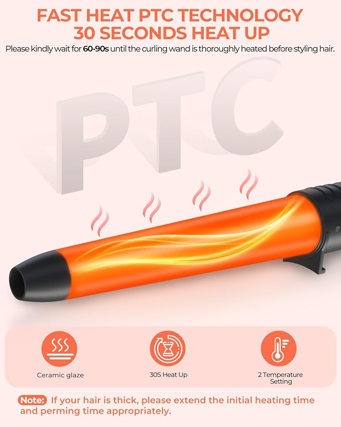 5 in 1 Curling Wand Set: Ohuhu Curling Iron Wand 5Pcs 0.35 to 1.25 Inch Interchangeable Ceramic Barrel Heat Protective Glove 2 Clips Dual Voltage Hair Curler for Girls Women Mother's Day Gift Black