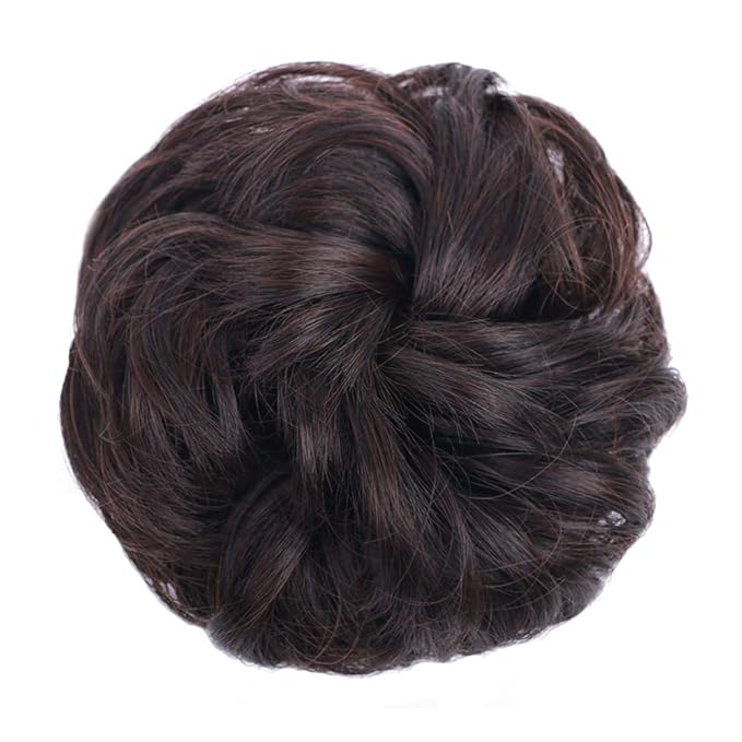 MORICA 1PCS Messy Hair Bun Hair Scrunchies Extension Curly Wavy Messy Bun Hair Synthetic Chignon Hairpieces for Women(2/33#(Darkest Brown & Dark Auburn Mixed))