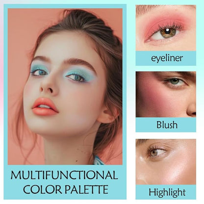 Ten-Color Eyeshadow Palette, Dark Brown Pink Brown Rose Red Yellow Sky Blue 10 Shimmer and Matte Shades, Blendable Powder, Dating Eye Makeup, Vegan and Cruelty-Free, Built-In Mirror and Brush, 05#