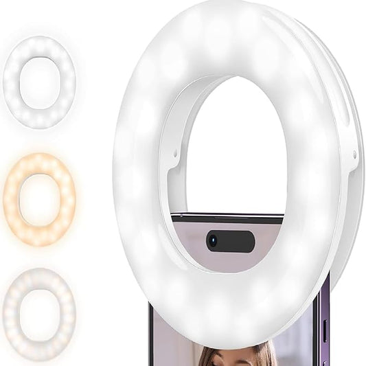Selfie Ring Light , Rechargeable Selfie Fill Light with Retaining Clip On, Video Conference Light for Phone, Laptop, Zoom Meeting, Make up