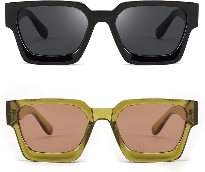 FEISEDY Retro 90s Square Sunglasses for Women Men Trendy Chunky Rectangle Sunglasses UV400 Protection B2385