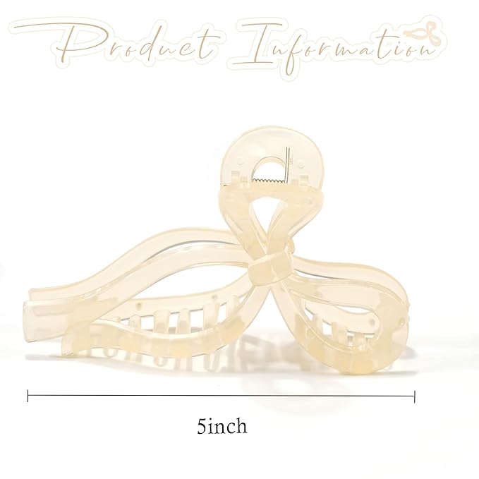 Ayesha Bows Claw Clips - 2 Colors Ribbon Coquette Clips for Thick Hair and Girls, Including Pink