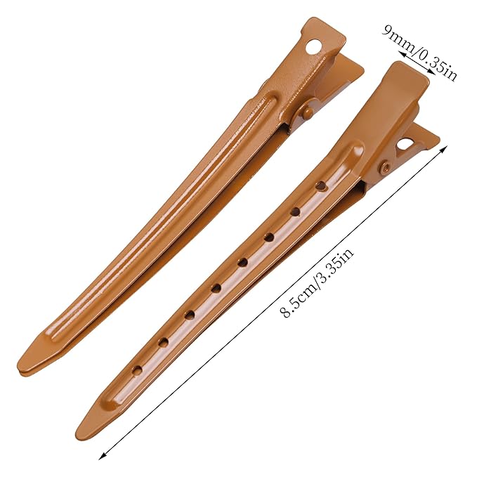 24 Packs Duck Bill Clips, Bantoye 3.35 Inches Rustproof Metal Alligator Curl Clips with Holes for Hair Styling, Hair Coloring, Brown