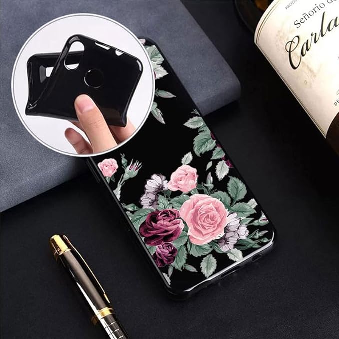 Case for Fossibot F109 5G (6.74"), Black Soft TPU Bumper Phone Case, Slim Shockproof Silicone Military Grade Drop Protective Shell for Fossibot F109 5G - Red Rose