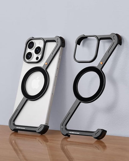 OATSBASF Minimalist Phone Case Compatible with iPhone 16 Pro 6.3", [Compatible with Magsafe] Aluminum Metal Frameless Design Bumper Z Case, Protective Shock Grade Shell, Black