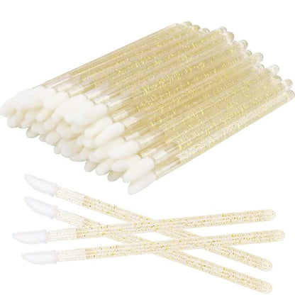 300 PCS Eyelash Extension Supplies Kit Disposable Micro Swab Brush Eyebrow Spoolies Lip Stick Brush Mascara Wand Applicator Makeup Brush Tool (White Black Gold Sets)