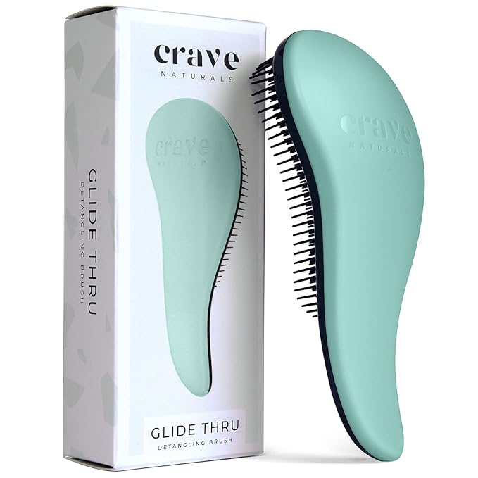 Glide Thru Detangling Brush by Crave Naturals - Tangle-Free Hairbrush for Curly and Straight Hair - Gentle Detangler for Kids, Teens, and Adults - Wet and Dry Hair Care - Travel-Friendly, Turquoise