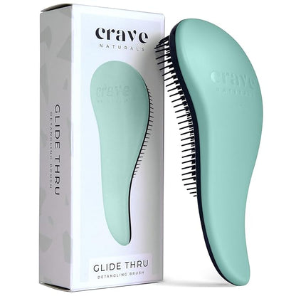 Glide Thru Detangling Brush by Crave Naturals - Tangle-Free Hairbrush for Curly and Straight Hair - Gentle Detangler for Kids, Teens, and Adults - Wet and Dry Hair Care - Travel-Friendly, Turquoise