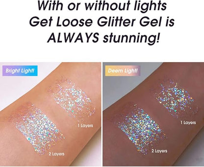 MAEPEOR Holographic Body Glitter Gel 4 Colors Long Lasting Chunky Glitter Gel Color Changing Glitter Gel Under Light for Body Face Hair Makeup (Colors L02)