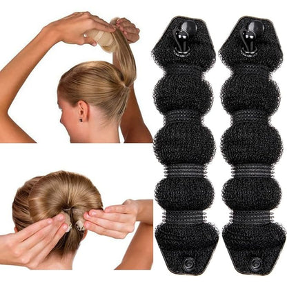 Beauty Magic Hair Styling Buns - 2 Piece Perfect Donut Chignon Bun Maker Clip Hair Curler Styler Accessory 2 Small (Black)