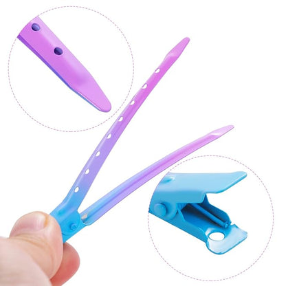 24 Packs Duck Bill Clips, Bantoye 3.35 Inches Rustproof Metal Alligator Curl Clips with Holes for Hair Styling, Hair Coloring, Gradient Blue