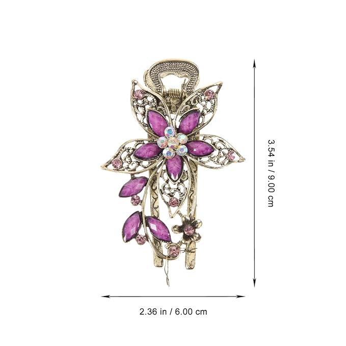 Vintage Rhinestone Crystal Retro Hair Accessories for Women - Flower Barrettes, Hairpins, and Styling Clips in Purple for Hair Styling