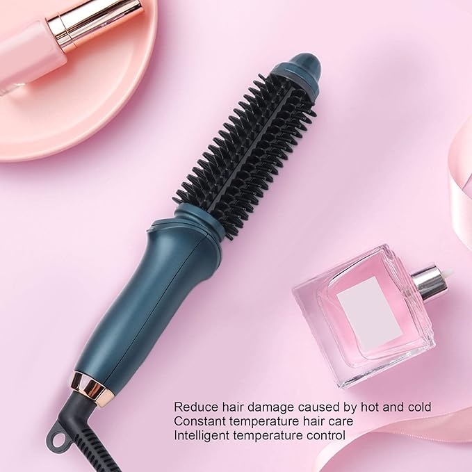 2 In 1 Curling Brush Straight Curly, Curling Iron Hair Dual Purpose Green Portable Thermostatic Electric Hair Brush US Plug 110V