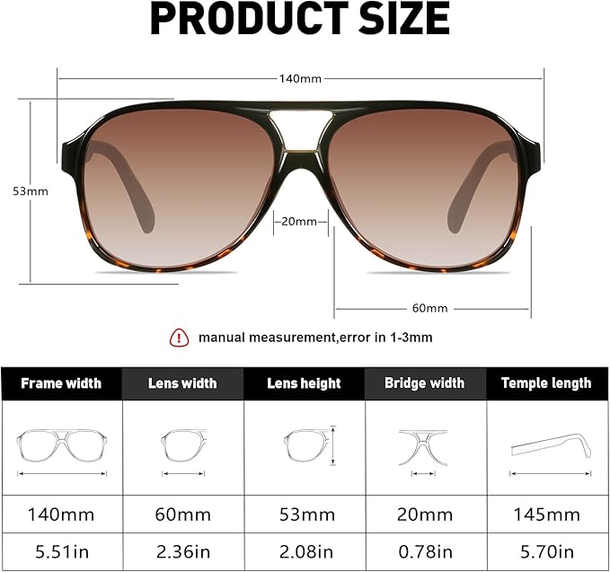 YDAOWKN Retro Aviator Sunglasses for Women Mens Large Frame Classic Vintage 70s Sun Glasses Aviators