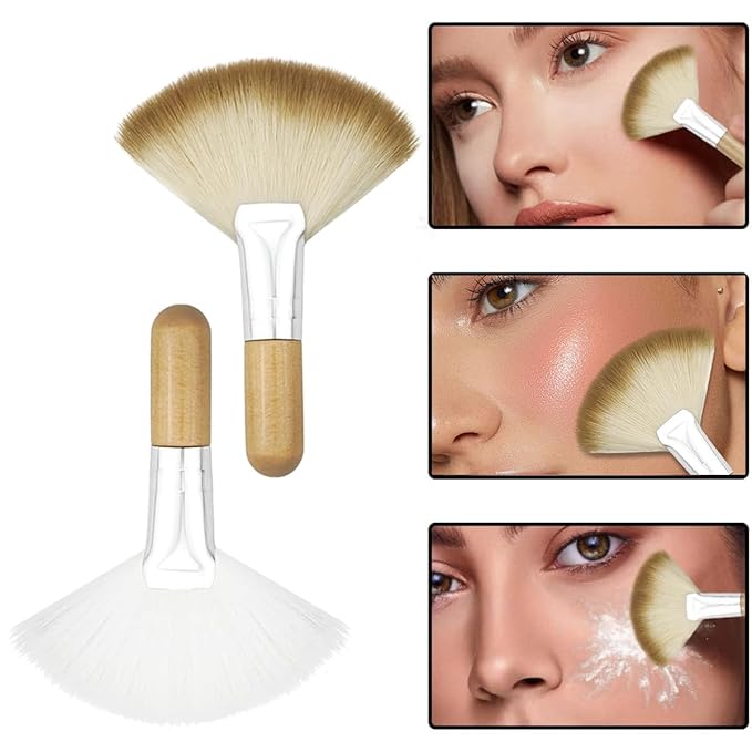 4 Pack Fan Brushes for Women Face Soft Bristle Highlighting Brush Facial Applicator Brushes with Handle Face Makeup Tools (Style 3)