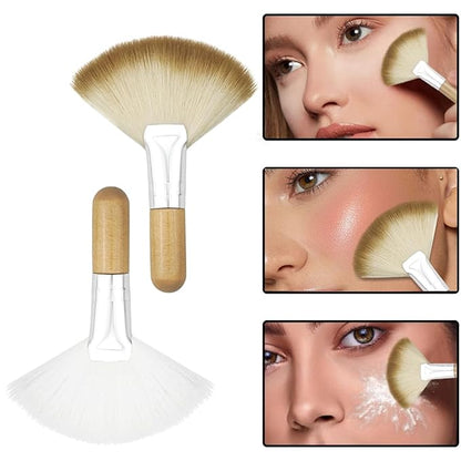 4 Pack Fan Brushes for Women Face Soft Bristle Highlighting Brush Facial Applicator Brushes with Handle Face Makeup Tools (Style 3)