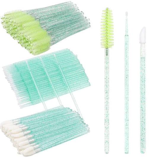 300 PCS/Sets Eyelash Extension Supplies Disposable Micro Swab Brush Match Eyebrow Spoolie Lip Brush Mascara Wand Applicator Mascara Applicator eyelashes Tool (all green handle)