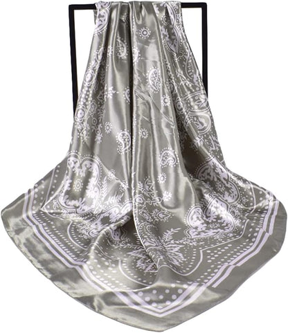 35 x 35 Women's Fashion Pattern Large Square Silk Like Hair Scarf Head Sleeping Wrap Satin Neck Bandana for Gift…