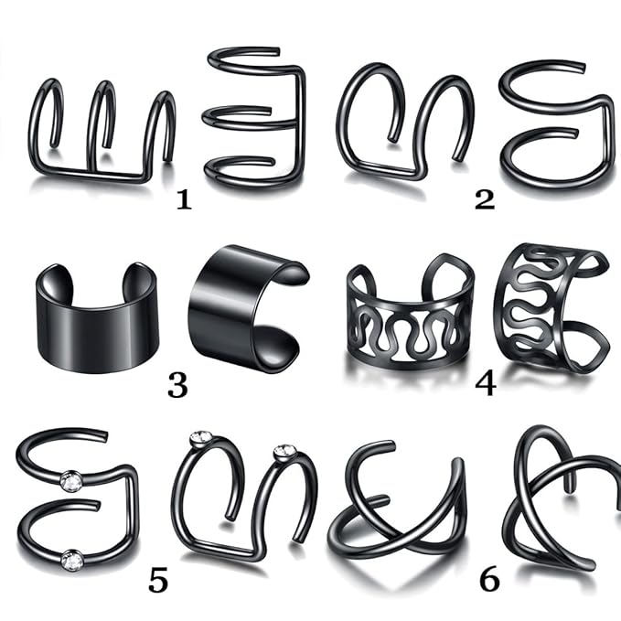 24 Pcs Black Hair Braids Dreadlock, Non-Piercing Ear Clip Beard Beads Cuffs Clip Hair for Women Men Hair Accessories Styling Jewelry Tools