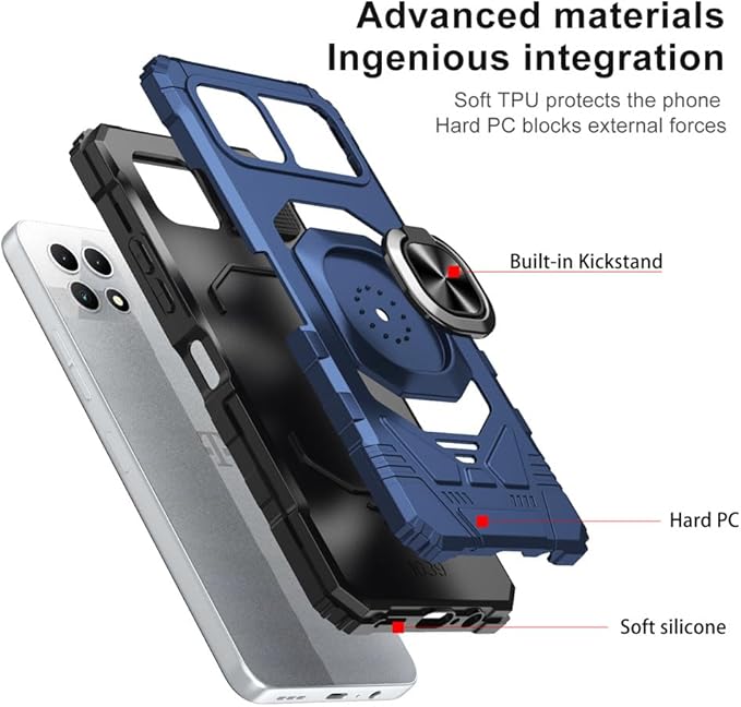 for T-Mobile Revvl 7 5G Case with Screen Protector,Revvl 7 5G Phone Case Military Grade Protection Built-in Magnetic Ring Stand Soft Rugged Silicone Corner Shockproof Cover for T-Mobile Revvl 7 Blue