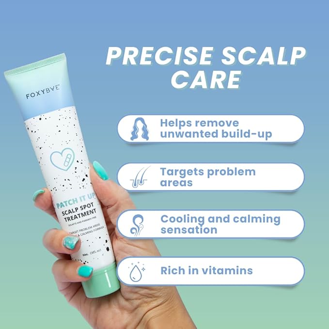 FoxyBae Scalp Spot Treatment for Dryness & Itch - with Tea Tree Oil - Removes Unwanted Build Up, Targets Problem Areas, Cools, Calms - Patch It Up - 3 Fl Oz
