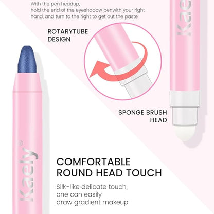 2-in-1 Cream Eyeshadow & Highlighter Stick, Waterproof Dark Blue Shimmer Eye Shadow Pencil for Women, Long-Lasting Pigmented Makeup, sombras para ojos 27