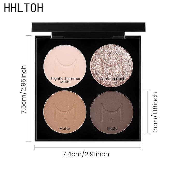 Eyeshadow Quad, Nude Brown Matte Shimmer Eye Shadow Makeup Powder Palette, Suitable for Women's Daily Eyeshadow Makeup, Long-Lasting Waterproof and Smudge-Proof, Easy to Apply, with Built-In Mirror 01