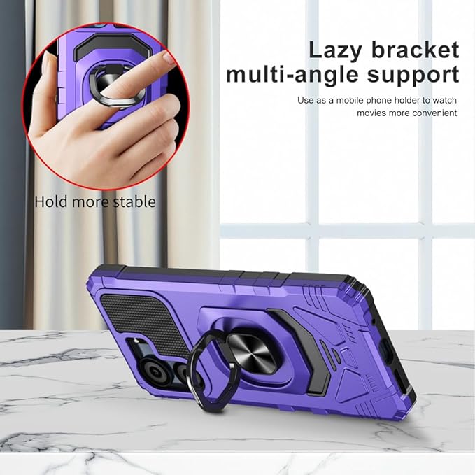 for BLU View 5 B160V / BLU F5 5G Case with 1 Pack Screen Protector,Dual Layer Hybrid Heavy Duty Defender Protection,Sleek Rugged Reinforced Cushion Corner Kickstand Shockproof Bumper Cover Purple