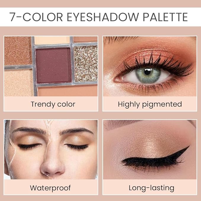 Seven Color Matte Shimmer Eyeshadow Makeup Palette, Nude Brown & Purple 7 Color Series Silky Pressed Powder Eyeshadow, Daily Makeup Eye shadow Box, Easy to Carry, Vegan & Cruelty-Free, 0.25 Oz, 04#