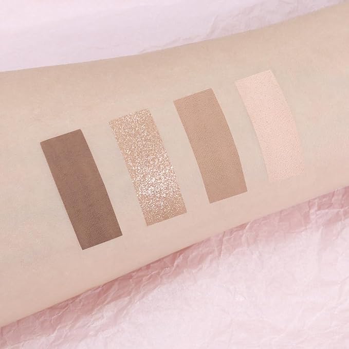Shimmer Matte Eyeshadow Quad Makeup Palette, Dark Brown Champagne Light Brown Nude Eyeshadow Palette, Blendable Matte Glitter Eyes, Long-Lasting Waterproof, Create Your Everyday Eye Look, 2# Coffee
