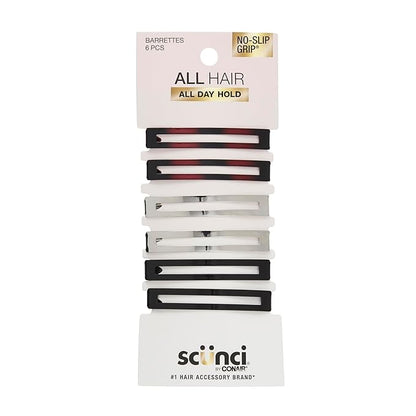 Scunci by Conair No-Slip Grip Stay Tight Barrettes - hair barrettes for women - hair accessories for women - Assorted Neutral Metallic Colors - 6 Count