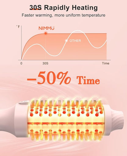 Nimmu Thermal Brush for Blowout Look, 1.5 inch Heated Round Brush, Curling Iron with 10 Temperature Control, Hot Styler Dual Voltage for Travel, Pink