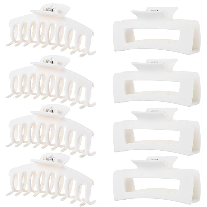White Hair Clips for Women - 8 Pack 4.3 Inch Large Hair Claw Clips for Women Thin Thick Curly Hair, Big Matte Banana Clips,Strong Hold jaw clips
