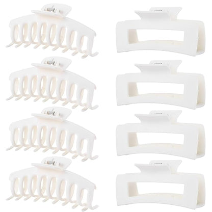 White Hair Clips for Women - 8 Pack 4.3 Inch Large Hair Claw Clips for Women Thin Thick Curly Hair, Big Matte Banana Clips,Strong Hold jaw clips